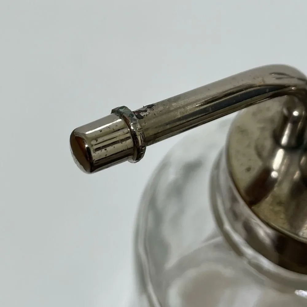 Two Elegant Clear Glass Oilcan Soap & Lotion Dispenser Set w/Chrome Accents